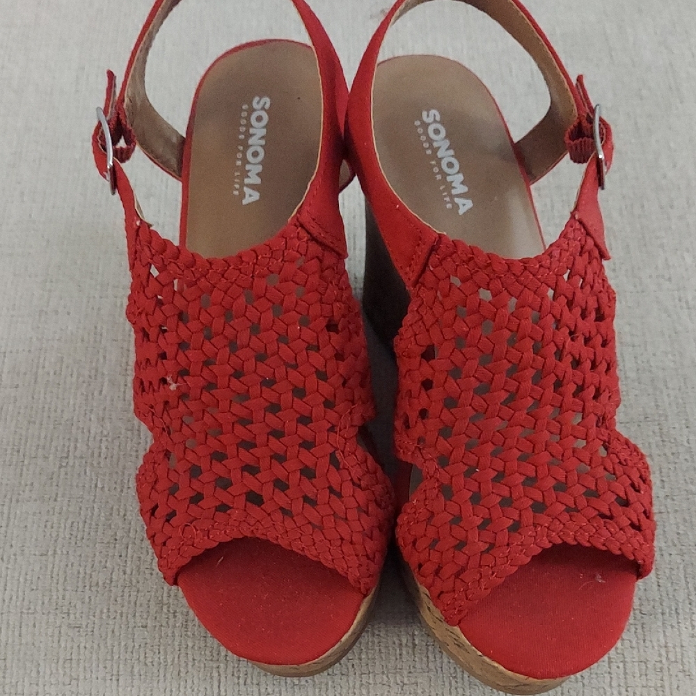 Macrame Style Platform Wedge Heels -Red Size 6.5